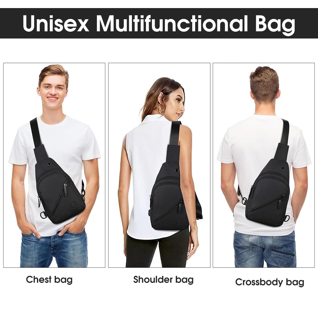 GUSTAVE Waterproof Sling Bag Crossbody Backpack Chest Shoulder Cross Body Bag Travel Outdoor Sport Hiking Cycling Camping Daypack For Men Women (30cm x 18cm x 8cm, Black)