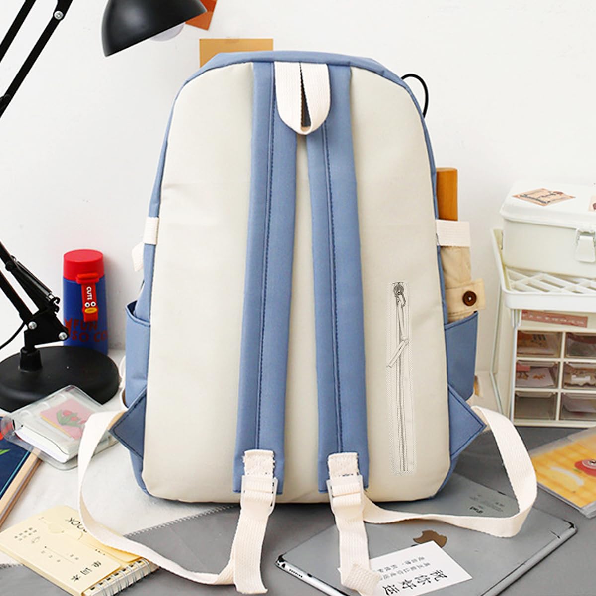 PALAY Cute Backpack for Girls Canvas Backpacks Set with Canvas Tote Bag Waterproof Multi-Pocket Kawaii School Backpack for Kids Laptop School Bag