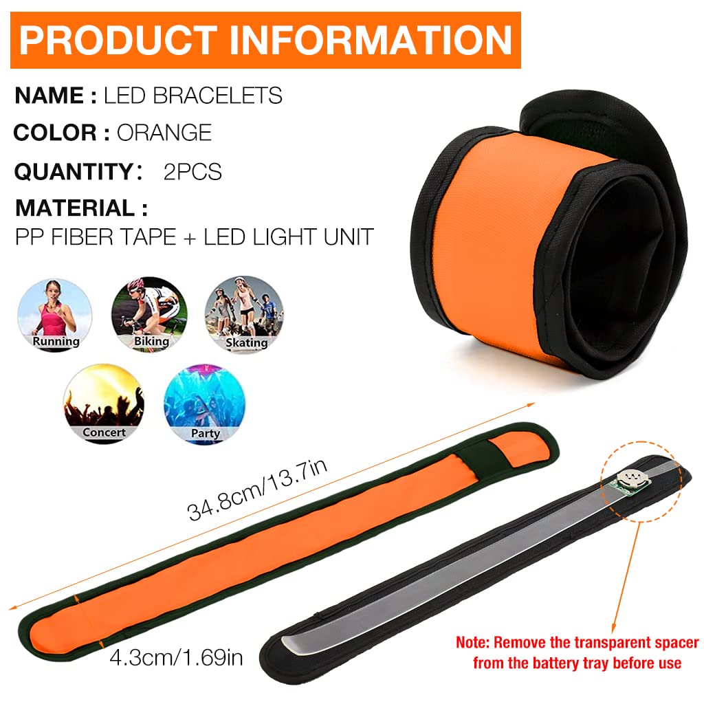 PATPAT Glow in The Dark Bracelet 2PCS Light Toys for Kids Adults 35cm LED Glow Bracelets Light Up Wristbands Flashing Arm Wrist Bands for Party, Festival, Event, Night Running, Night Walking - Orange