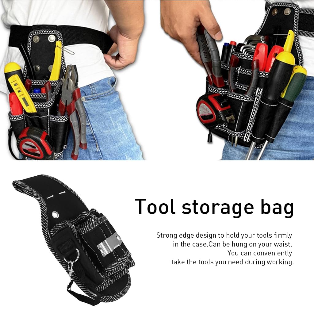 Serplex Electrician Tool Bag Portable Tool Bag Waist Bag Multifunction Nylon Tool Organizer Pouch Detachable Screwdriver Tool Bag with Adjustable Waist Belt