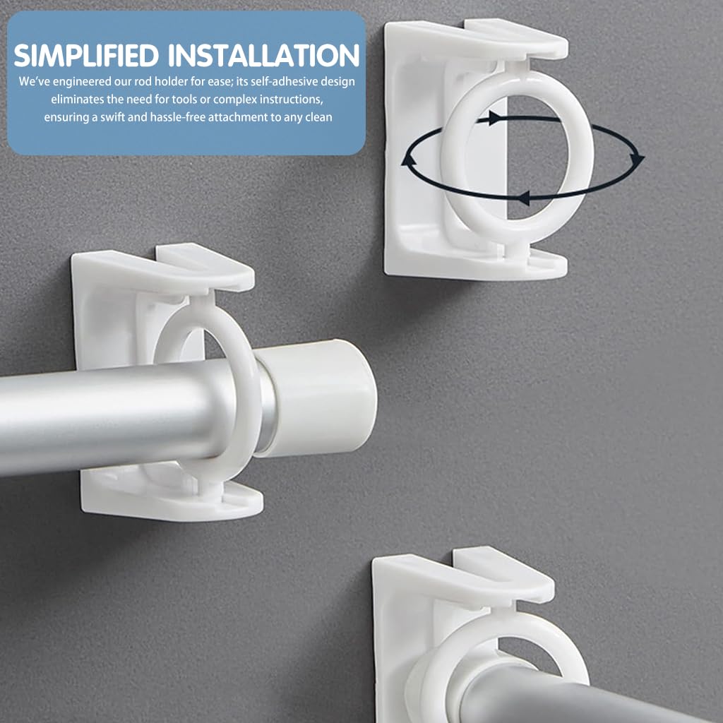 HASTHIP 6Pcs Round Hook Rotating Curtain Rod Bracket, Wall Mounted Rod Holder for Towel Bar Wardrobe Rod, Self Adhesive Rod Hanger for Shower Curtain Rod, Tier Curtains Rod, Tier Drape Rod