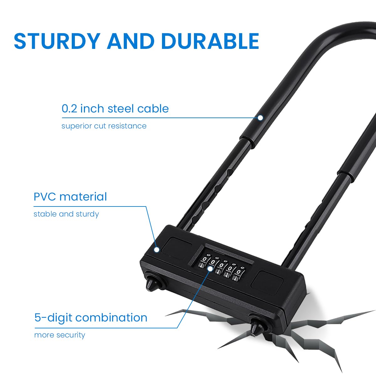 STHIRA Combination Padlock Large Combination Padlock 5-Digit U-Shape Security Lock Heavy Duty Alloy Steel Safety Lock with Adjustable Shackle Anti Theft Lock for MTB, Shop, Glass Door, Shed, Gate