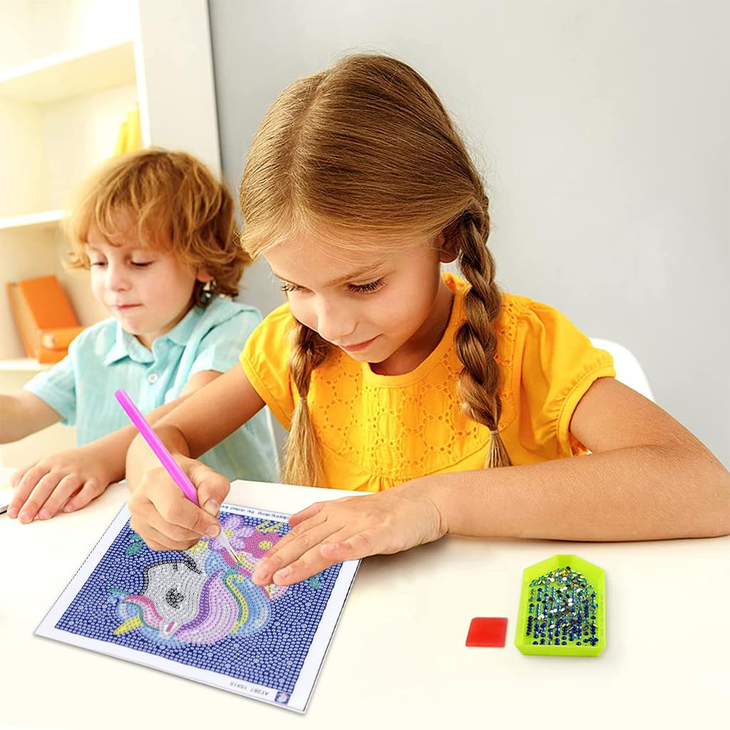 PATPAT DIY 5D Diamond Painting Kit for Kids Rainbow Unicorn Diamond Art Supplies, Arts and Crafts Painting with Frame & Tool, Unicorn Diamond Painting Art Kits for Children Unicorn DIY Desk Decor