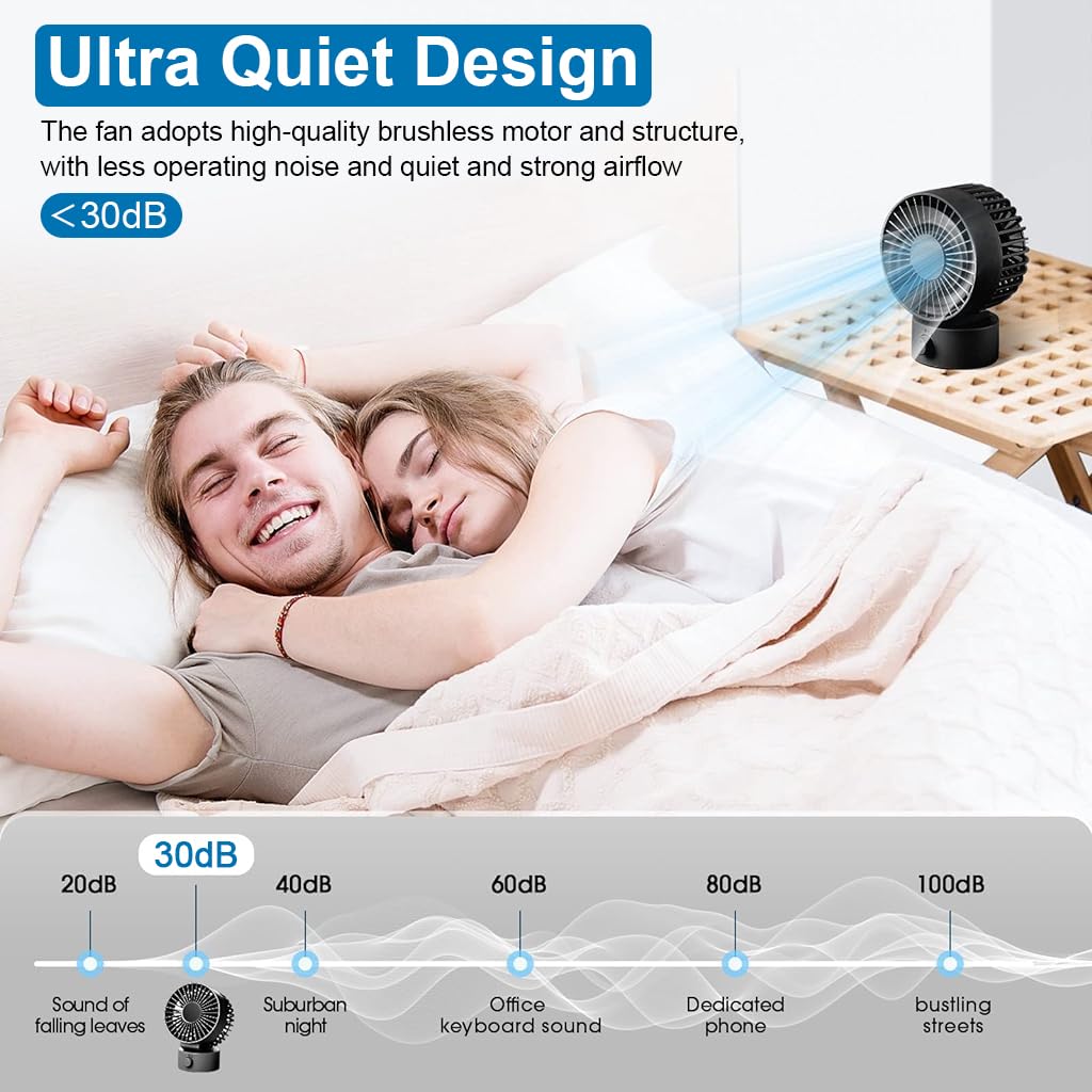 HASTHIP Mini USB Desk Fan with 2-Speed Control, Portable Small Desktop Fan Quiet Handheld Cooling Fan with Stand for Office, Travel & Makeup (Black)