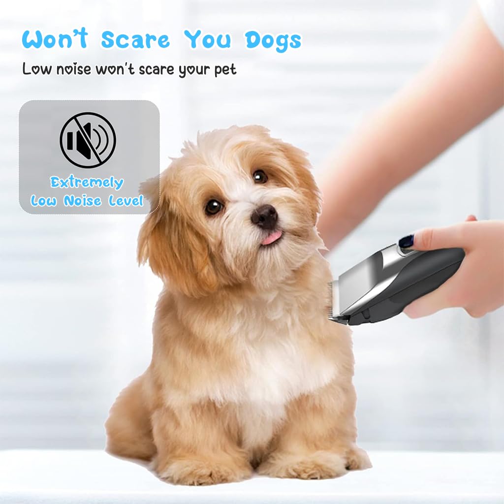 ZIBUYU Electric Dog Trimmer, Dog Grooming Kit with 2 Limiting Comb, Cleaning Brush USB Hair Trimmer for Thick Long Hair Dogs, Cats Switchable 5 Speed Mode Pet Grooming Hair Clipper For Dogs Cats