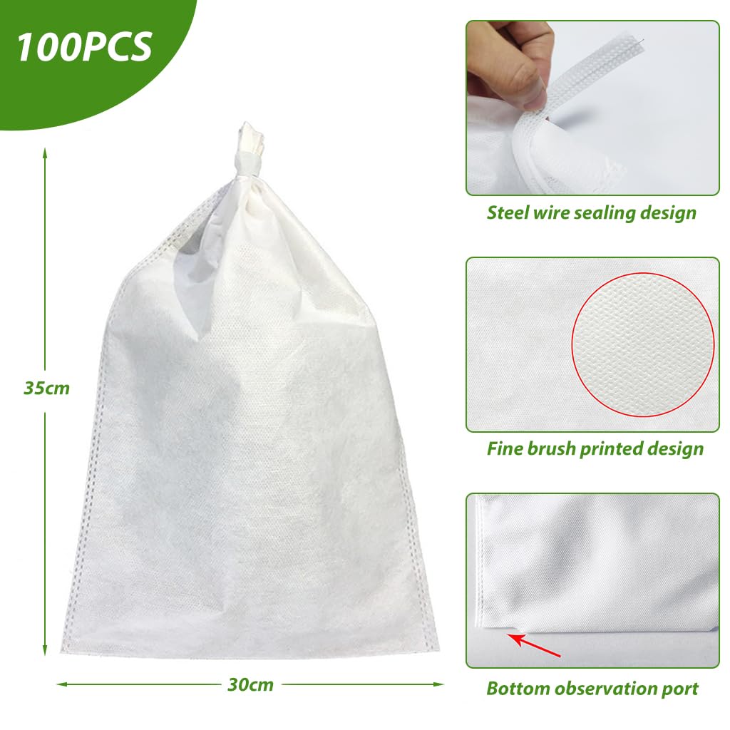 Optifit Durable Non-Woven 100Pcs Fruit Protection Bags with Drawstring, 30x35cm, Pest & Bird Resistant, Breathable Barrier Net for Multiple Fruits, Easy to Use & Check, Ideal for Gardeners & Farmers