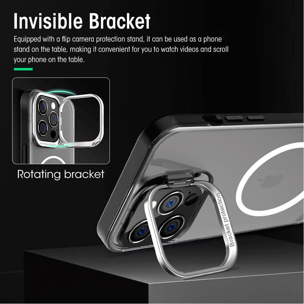ZORBES Phone Case for iPhone 14 Pro, Compatible with MagSafe, TPU Phone Case with 2 in 1 Camera Protective Bracket/Phone Holder, Anti-Scratch Protective Phone Case for iPhone 14 Pro Black
