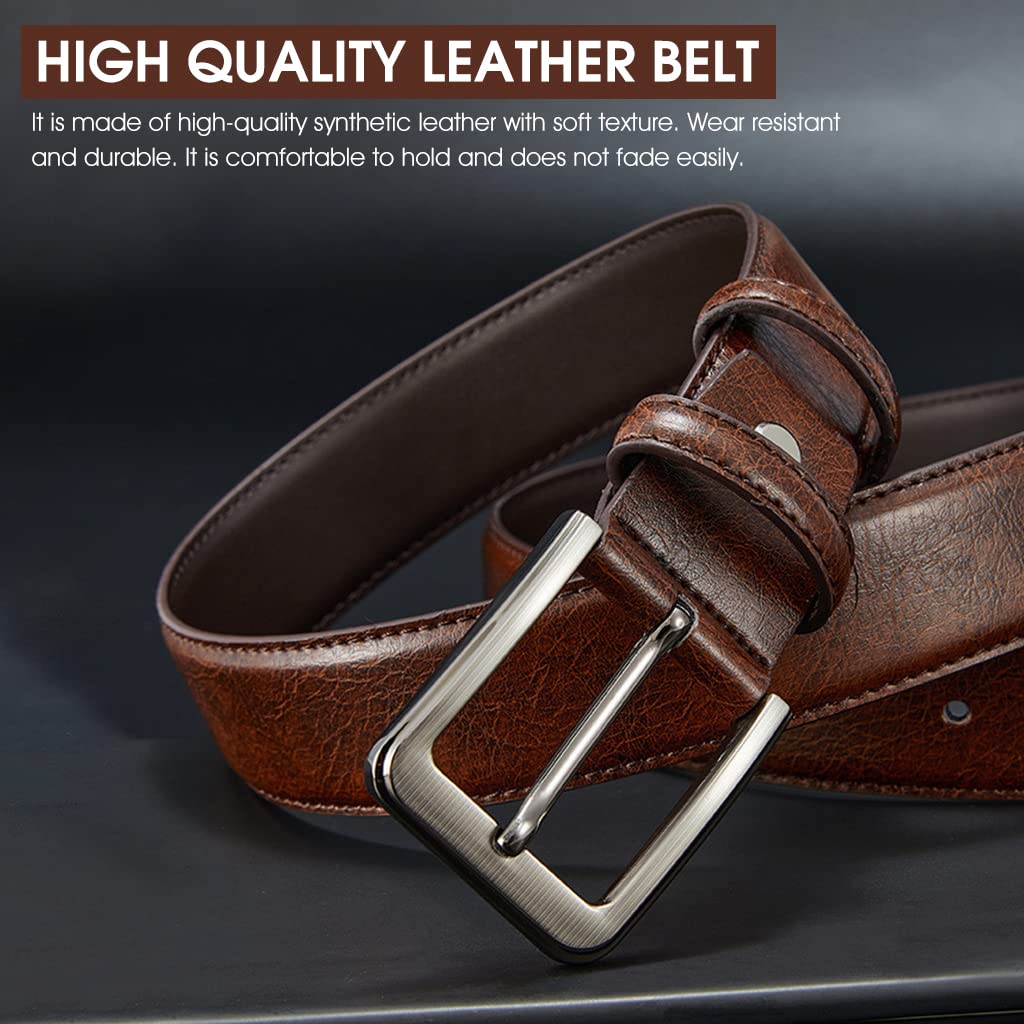 GUSTAVE Classic Leather Belt for Men, Slim Fashion Texture Leather Mens Belt with Single Prong Buckle Waist Belt for Work Business and Casual (Brown)