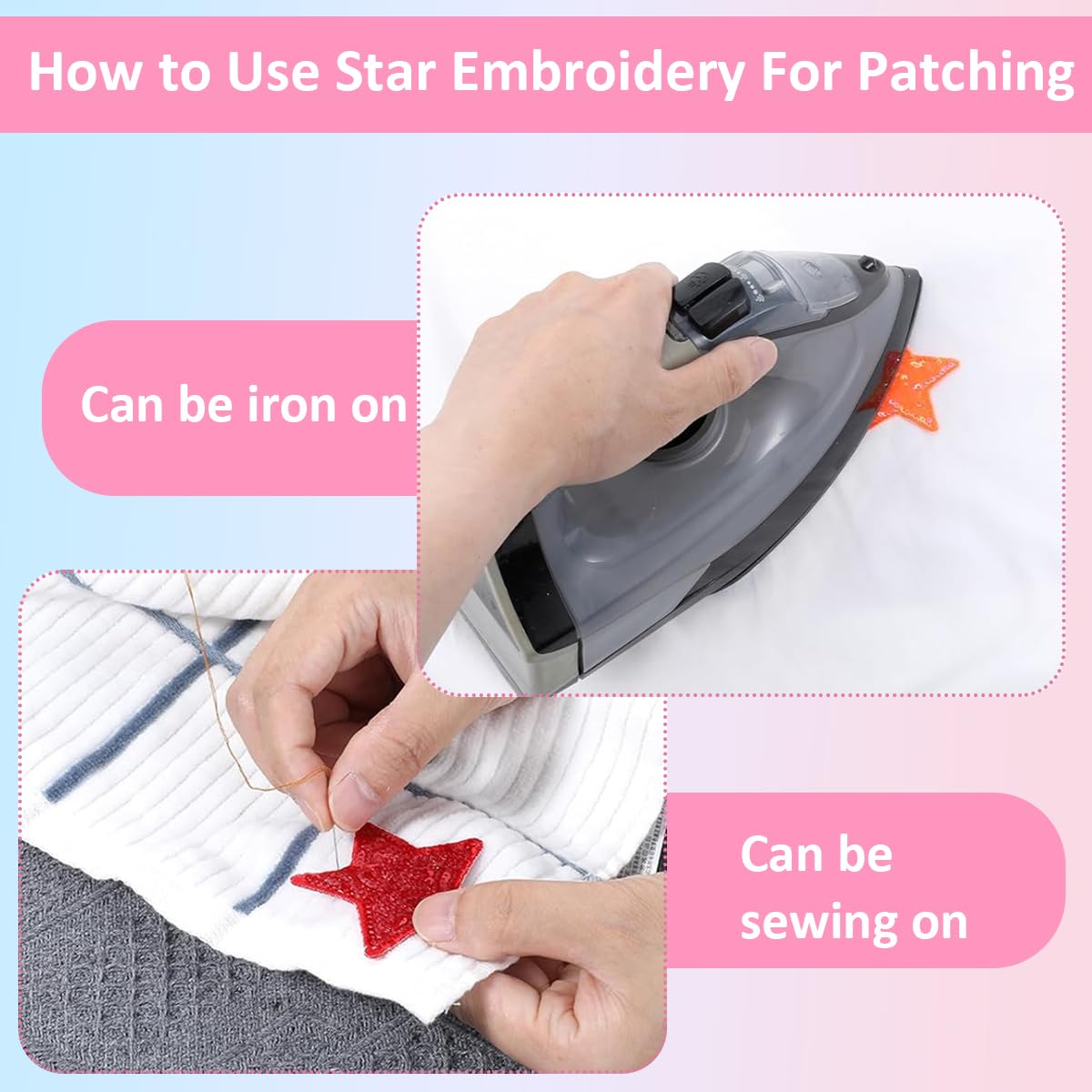 HASTHIP 20Pcs Colorful Sequin Star Iron on Patches 10 Colors Shiny Sequin Star Patches Embroidery Sequin Patches 2.4 inches Sequin Star Iron on Patches for Clothes Hats Backpack Bag