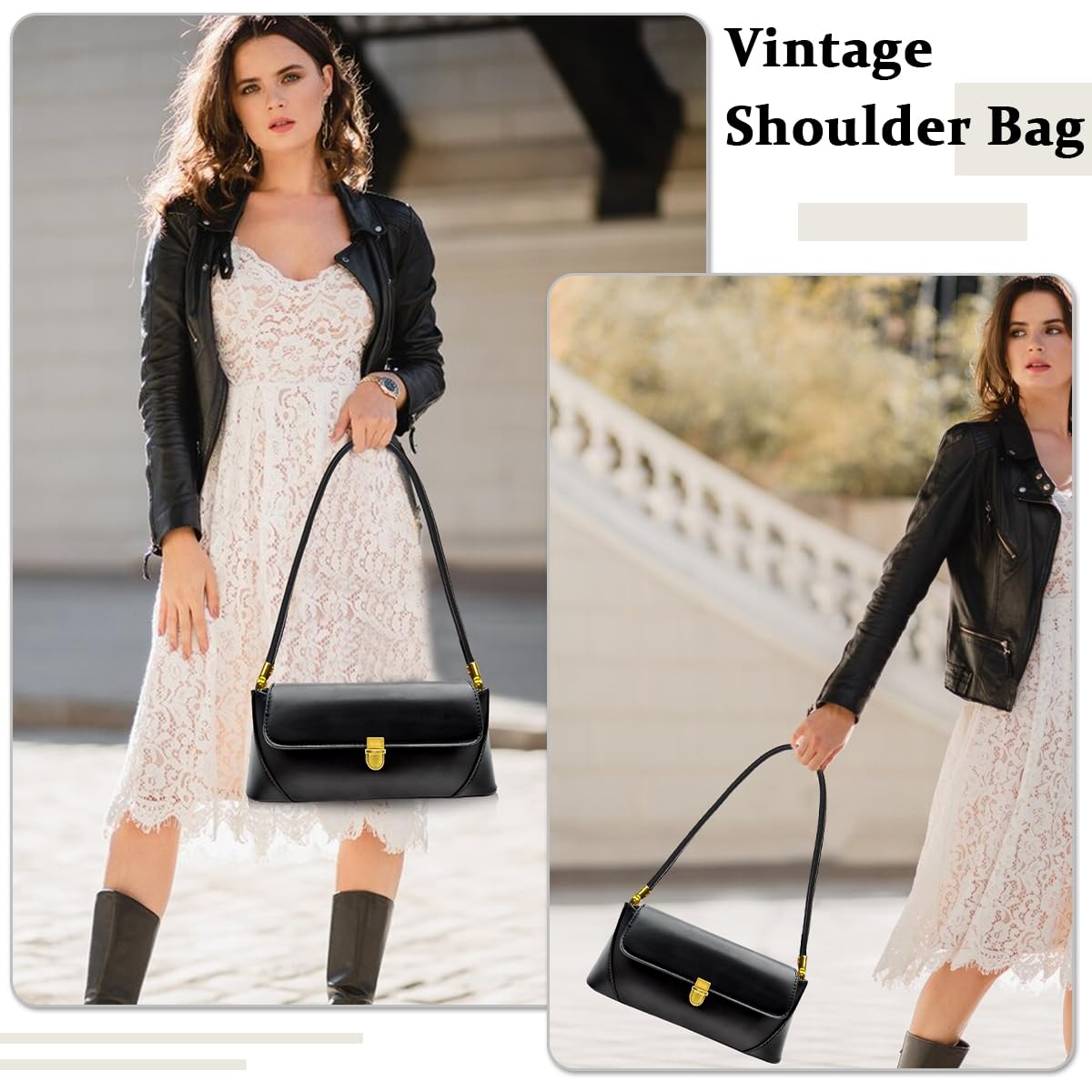 PALAY Women Handbag PU Leather Fashion Shoulder Bags Metal Snap Buckle Closure Design Small Purse Vintage Handbags, Black