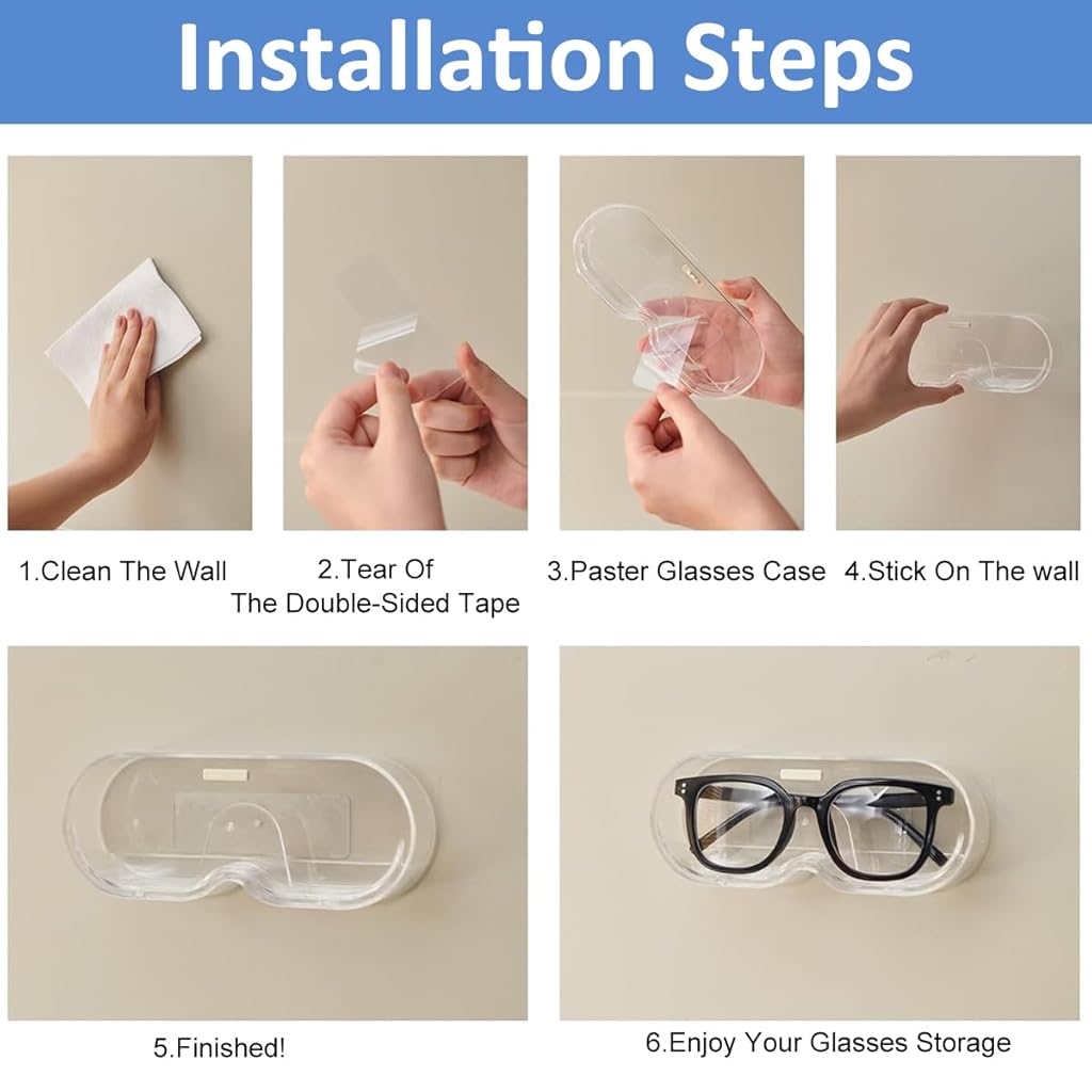 HASTHIP Wall Mounted Glasses Organizer, Clear Sunglasses Holder, Glasses Case Protects from Dust, Eyeglass Storage for Women Men Glasses Organizer, 1PC