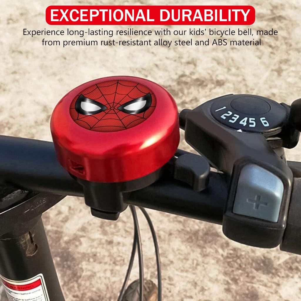 Proberos Kids Bicycle Bell, Red Super Hero Cartoon Bicycle Bell, Lightweight Steel Bicycle Bell, Durable Bell for Cycle, High Decibel Bicycle Bell Warning Bell Universal for 22mm Tube