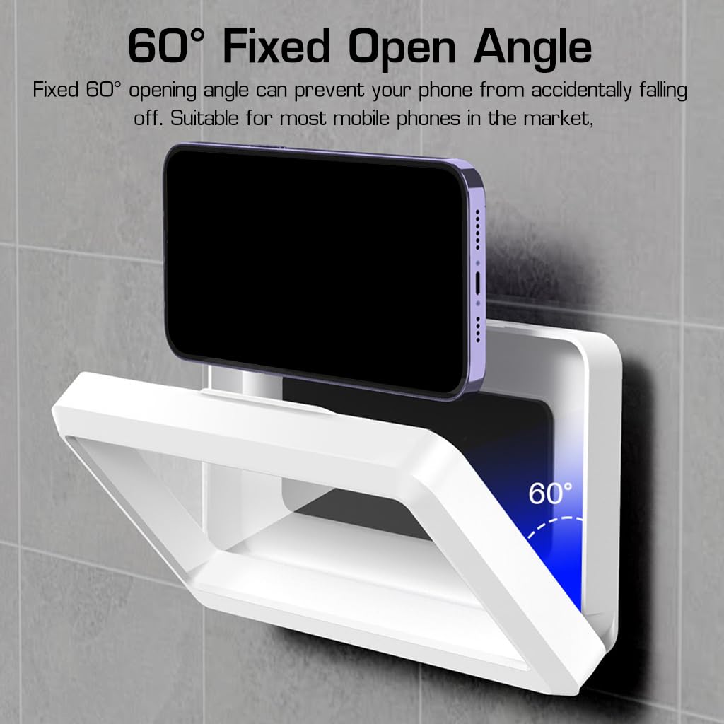 ZORBES Waterproof Bathroom Wall Mount Phone Holder Case 360° Rotatable Phone Stand with HD Touch Screen Self Adhesive Installation Detachable Phone Holder for 6.8