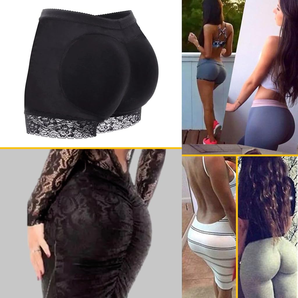 ZIBUYU Women Butt Lifter Panties Padded Shapewear Hip Enhancer Panties Lace Pads Shorts Seamless Underwear Tummy Control Boyshorts, M, Black