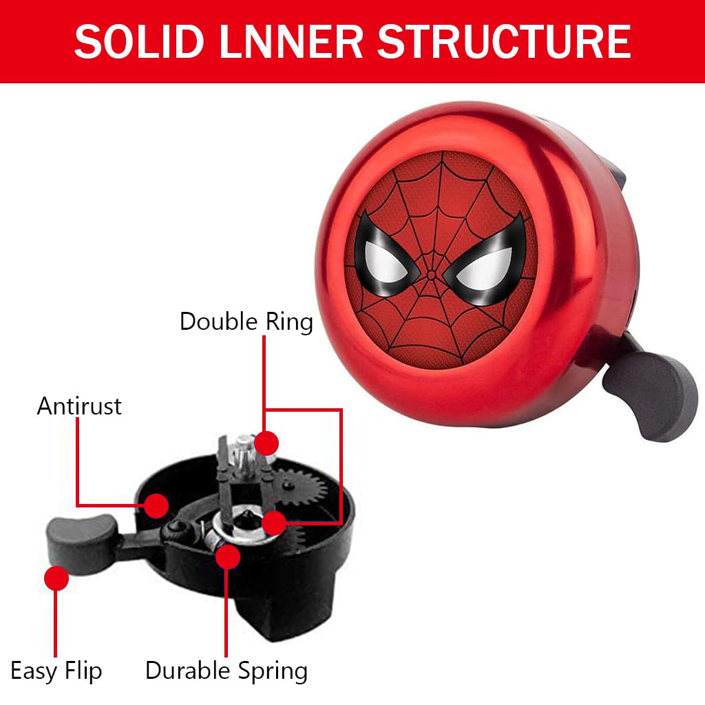 Proberos Kids Bicycle Bell, Red Super Hero Cartoon Bicycle Bell, Lightweight Steel Bicycle Bell, Durable Bell for Cycle, High Decibel Bicycle Bell Warning Bell Universal for 22mm Tube