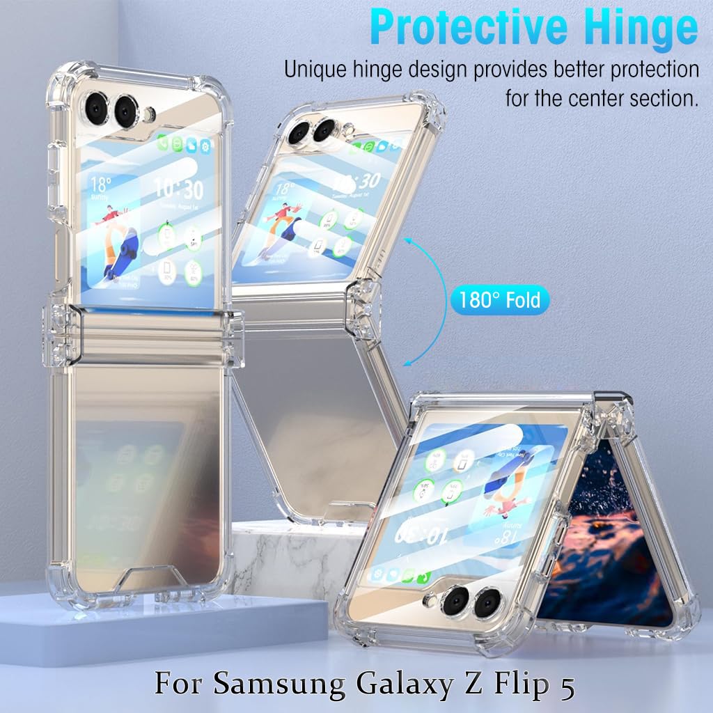 ZORBES Phone Case for Samsung Galaxy Z Flip 5 One Piece Phone Cover with Hinge Designed Anti Scratch TPU Phone Case Protection Case Cover for Samsung Galaxy Z Flip 5 5G(2023)-Clear