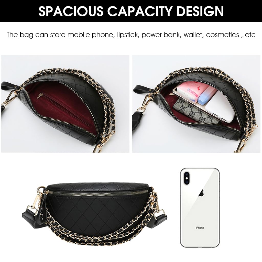 PALAY Sling Bag For Women PU Leather Crossbody Bag for Women with Chain Bag Wide Shoulder Strap Mobile Pouch for Women Daily, Black