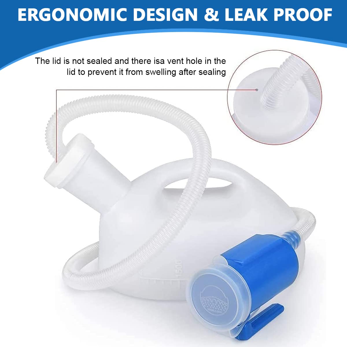 HANNEA Urine Collector for Men, 2000ml Urinals Urine Pot for Men with 5.2ft Long Tube, Reusable Spill Proof Outdoor Emergency Pee Bottle, Male Standing Urinal Kettle for Kids Adult Car Travel Camping