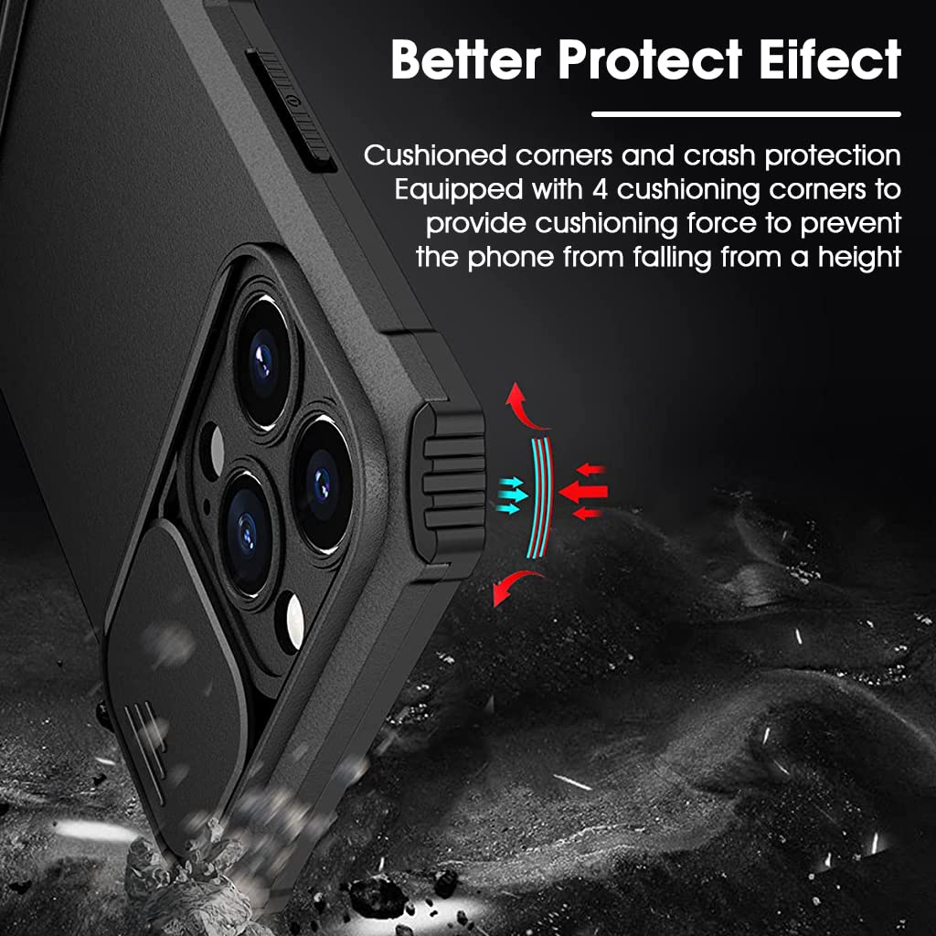 ZORBES for iPhone 13 Case with Stand, iPhone 13 Cover with Camera Protection, Shockproof Heavy Duty Protective iPhone 13 Case, TPU iPhone 13 Back Cover with Slide Camera Cover(1pcs)