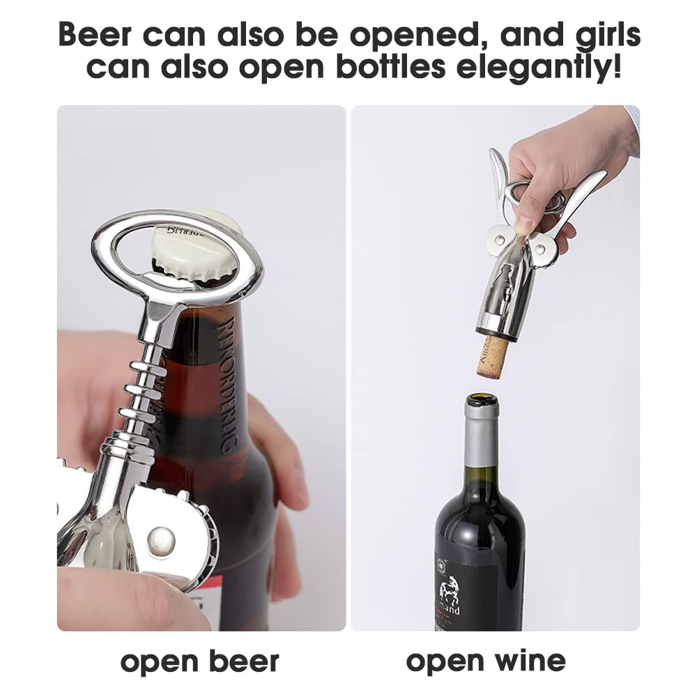 HASTHIP 4 PCS Wine Opener Stainless Steel Corkscrew Set with Vacuum Wine Stopper, Wine Foil Cutter, Wine Aaerator Pourer Wine Corkscrew Supplies Set for Kitchen Restaurant Bars Gifts for Wine Lover
