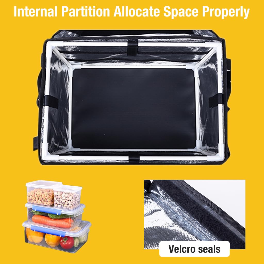 Serplex Insulated Food Delivery Bag with Fixed Base and Stand Rack Portable 32L Food Delivery Box with Shoulder Strap, Waterproof Food Storage Bag for Delievery, Camping, Picnic,(17