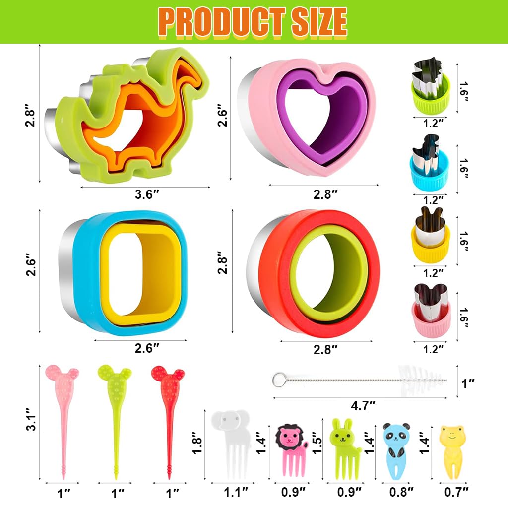 HASTHIP 17Pcs Kid Sandwich Cutter and Sealer Set with Cute Vegetable Cutter Molds, Cartoon Kids Fruit Forks DIY Homemade Bread Sandwich Maker Molds Sandwich Press Mold Cutter and Sealer