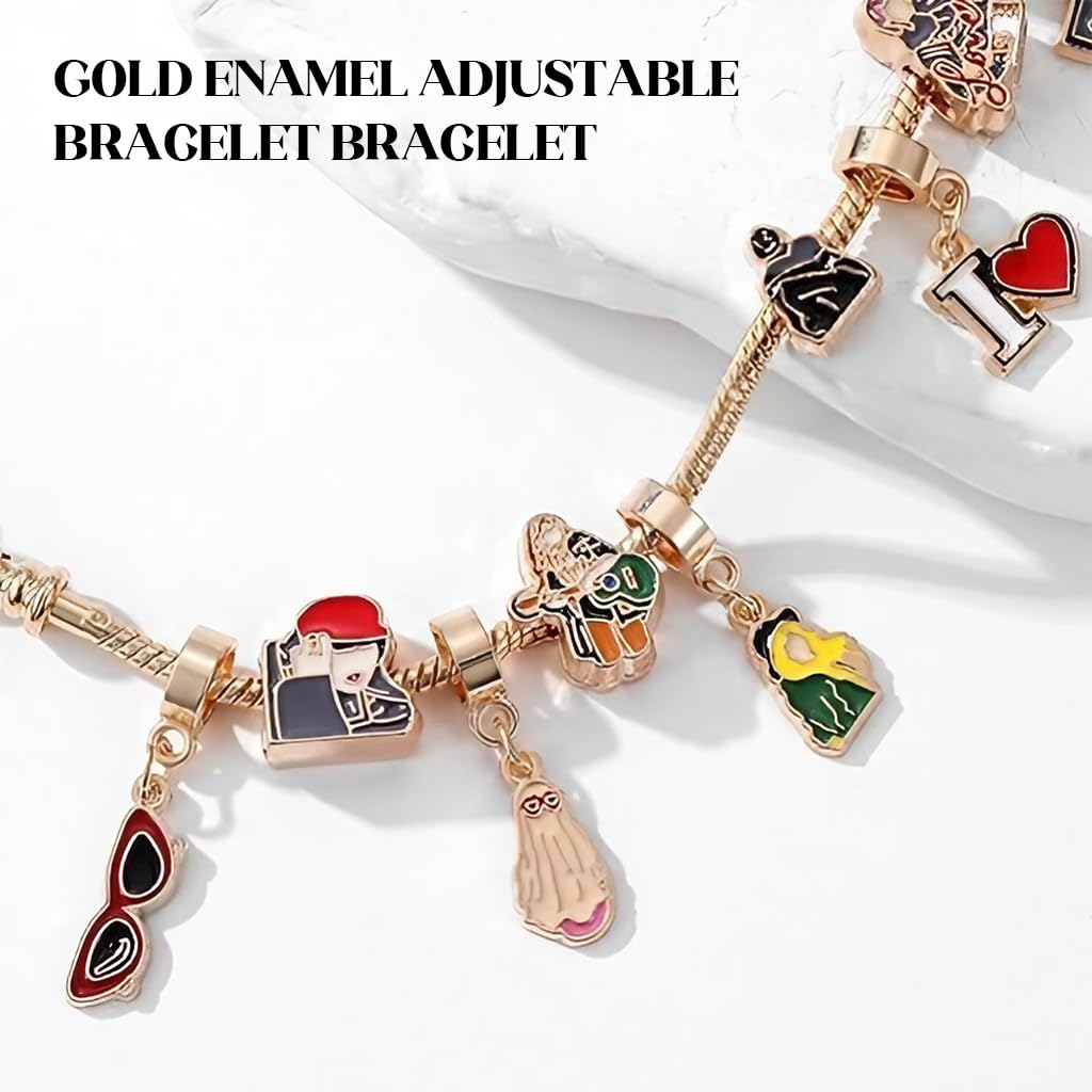 SANNIDHI Taylor Charm Girls Bracelet Golden Friendship Bracelet Girls Fashion Bangle Enamel Charms Bracelet Adjustable Chain Bracelet Charm Bracelet Gift for Fans