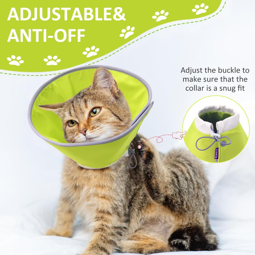 Qpets Cat Cone Collar Adjustable Drawstring Collar Polyester Cat Cones After Surgery Pet Dog Cat Recovery Cone Collar Comfy Cone Protective Collar for Dog Dog Soft Head Neck Cone for Cats 1.5-3Kg (M)