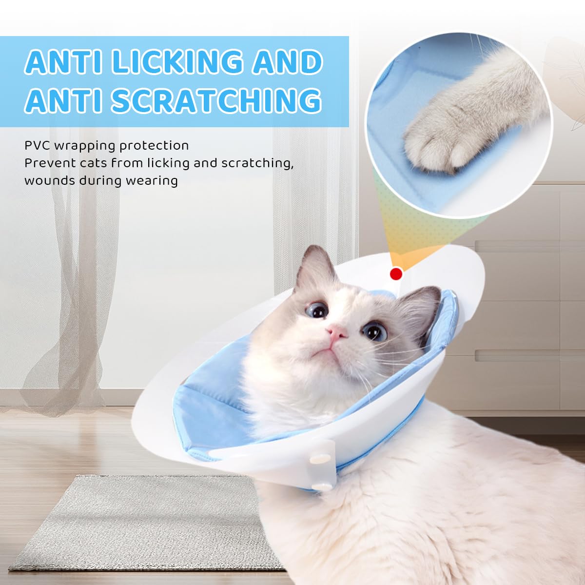 Qpets Cat Cone PVC Cat Recovery Cone with Soft Pillow, After Surgery for Anti-Licking Cat Cone, Surgery Recovery Cone for Small Pet (M, 20-34cm)