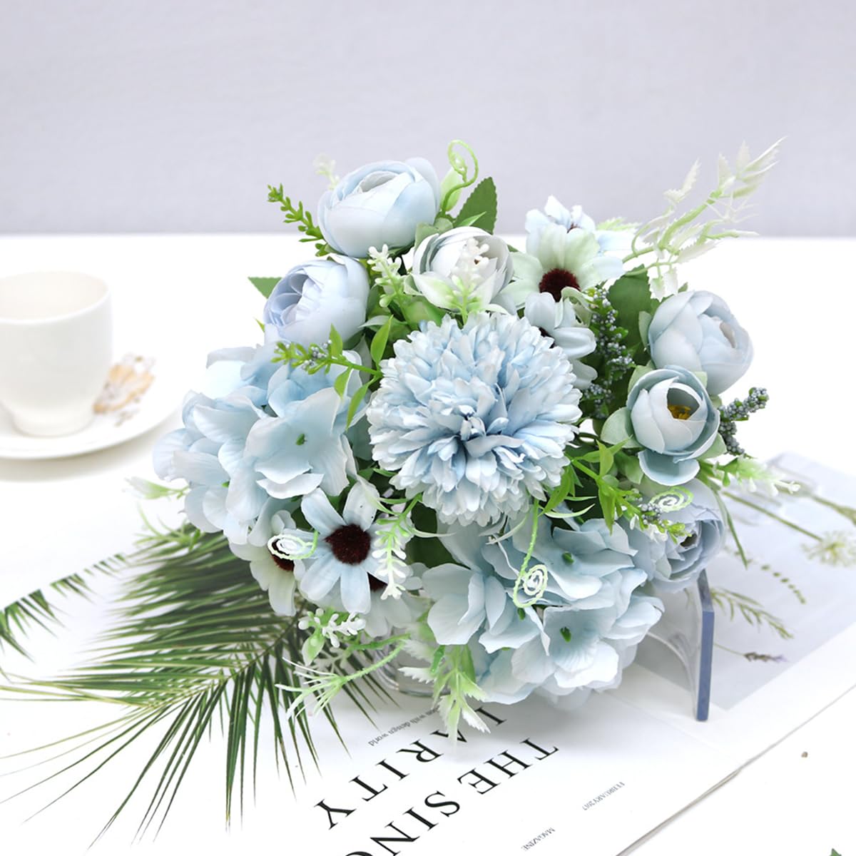 HASTHIP 2 Bundles Artificial Roses Fake Peonies Silk Flowers Plastic Grasses Bouquets for Home Wedding Party Garden Decor, Flower Arrangements, Style B