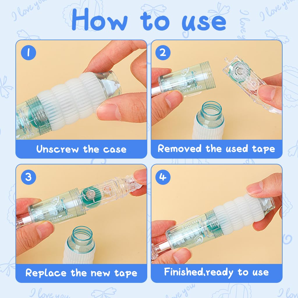 HASTHIP Double Sided Dot Glue Tape Pen Roller with 3 Refills, Retractable Click Pen 360° Rotatable Head, Invisible Crafting Tape Roller for Scrapbooking, Office, School Supplies, 6mm x 19.6ft