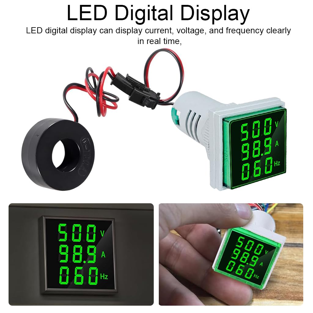 Serplex LED AC Current Voltage Frequency Signal Light 60-500V 0-100A AC Digital Ammeter Voltmeter Backlight Display Voltage Detector Current Tester Gauge