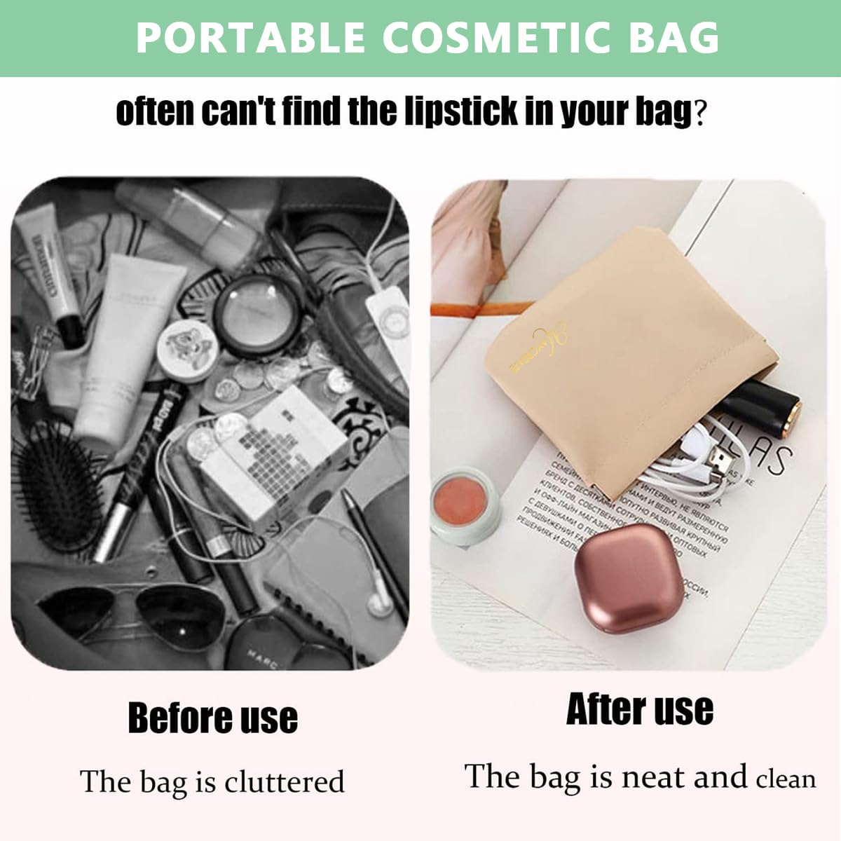 MAYCREATE 4Pcs Pocket Cosmetic Bag Small Pouches For Women Waterproof Pu Makeup Bags Travel Organizer For Coin Purse, Lipstick Headphones, Jewelry Accessories - No Zipper, Self-Closing, Assorted