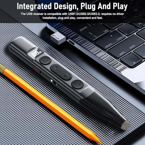 OFIFO® Wireless Laser Pointer Presentation Clicker with USB Rechargeable Battery, LCD Display, Long Range 200M, Touchscreen Slide Changer Stylus Pen for Teaching, Office Meeting, Classroom, Conference