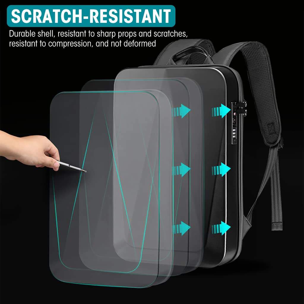 Verilux Hard Shell Laptop Backpack Anti-Theft Waterproof TSA Lock Backpack with USB Port Fit 15.6 Inch Laptop, Laptop Bag for Men Safe Travel Backpack