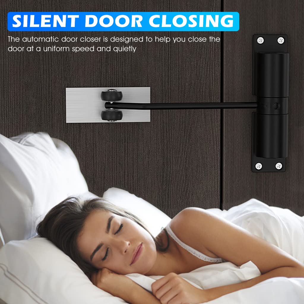 HASTHIP Door Closer, Zinc Alloy Automatic Safety Spring Door Closer, Adjustable Closing Door Hinge, Quiet Door Closer for Wooden Door, Metal Door, Security Door, Weight Up to 30 Kgs (Black)