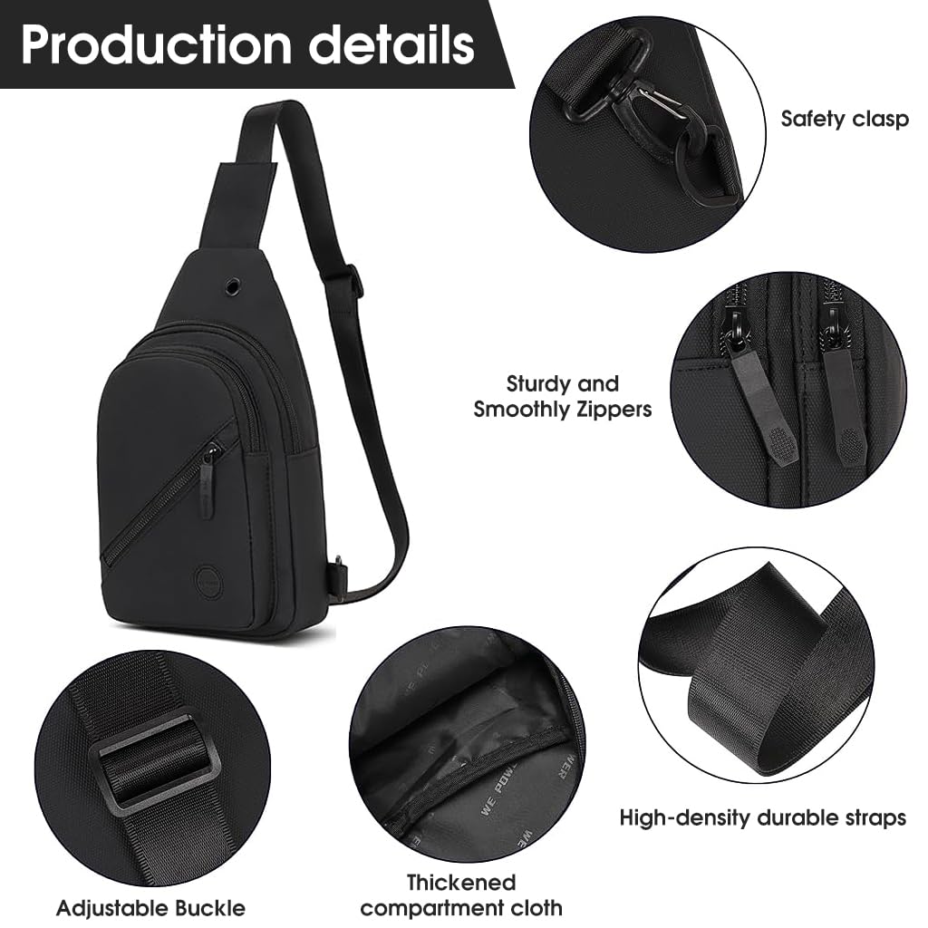 GUSTAVE Waterproof Sling Bag Crossbody Backpack Chest Shoulder Cross Body Bag Travel Outdoor Sport Hiking Cycling Camping Daypack For Men Women (30cm x 18cm x 8cm, Black)