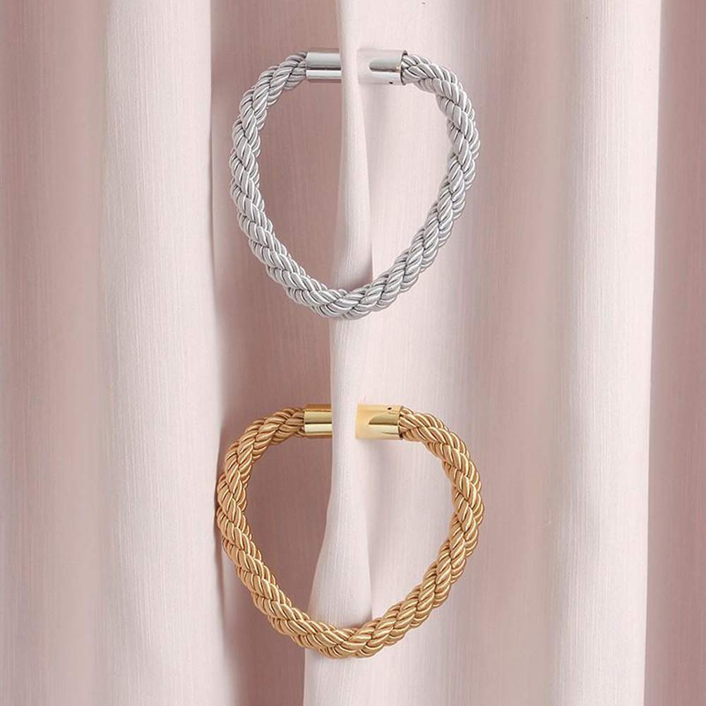 HASTHIP Magnetic Curtain Tie Backs Clips Curtain Buckles Holdbacks Binding Weaving Tie Band 2 Pieces for Home Office Decorative Medium Gold