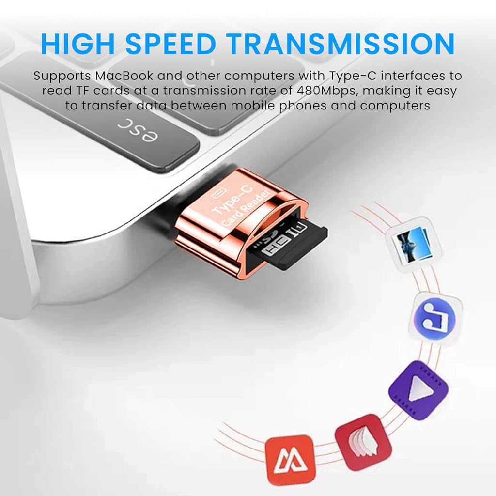 Verilux Micro SD Card Reader Mini Type C Card Reader TF Card Reader with Keychain USB C to Micro SD SDHC SDXC OTG Memory Card Reader Compatible with Laptops, MacBook