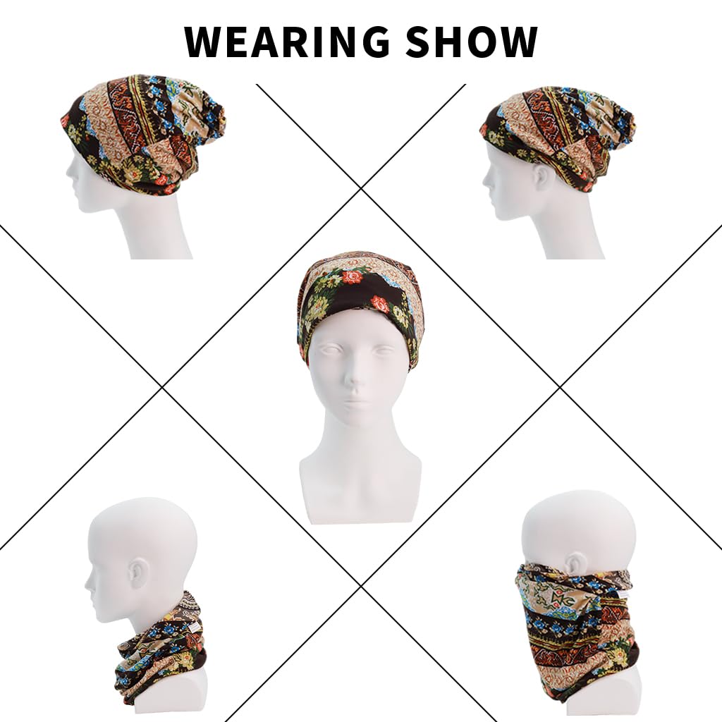 PALAY Slouchy Chemo Cap Beanie Cap for Women, Boho Print Bandanas Skull Cap, Fashion Soft Stretch Chemo Scarf, Casual Saggy Head Scarves for Women - All Seasons Use