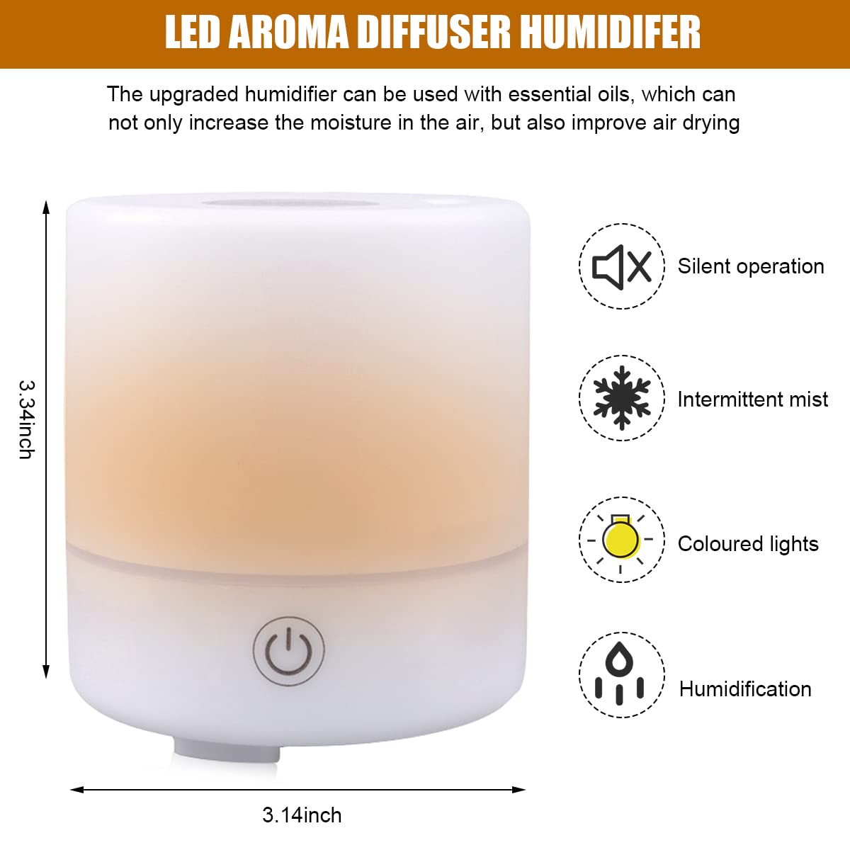 Verilux Air Humidifier for Bedroom 150ML 7 LED Light Essential Oil Permitted Humidifier for Room Moisture 26dB Ultrasonic Cool Mist Car Desktop Humidifier Office Auto Shut-Off