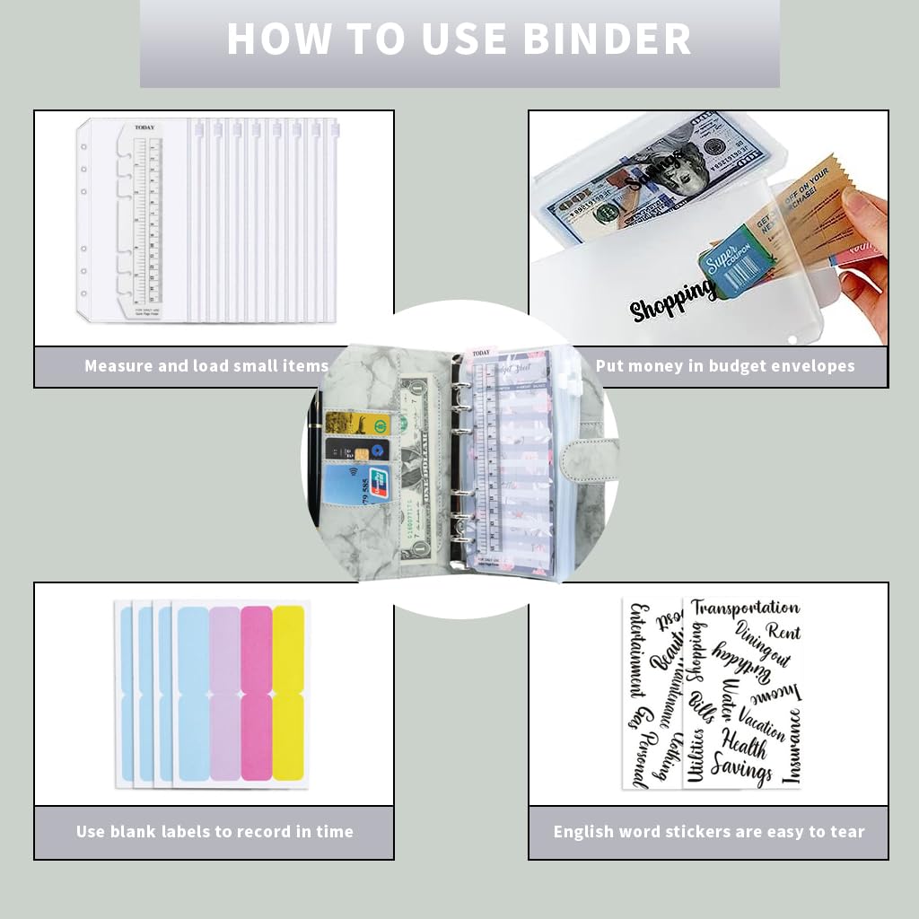 HASTHIP A6 Budget Binder with Zipper and Cash Envelopes, Monthly Budget, Remind, Budget Sheet, Category Stickers, Money Organizer for Cash and Card for Home Office School