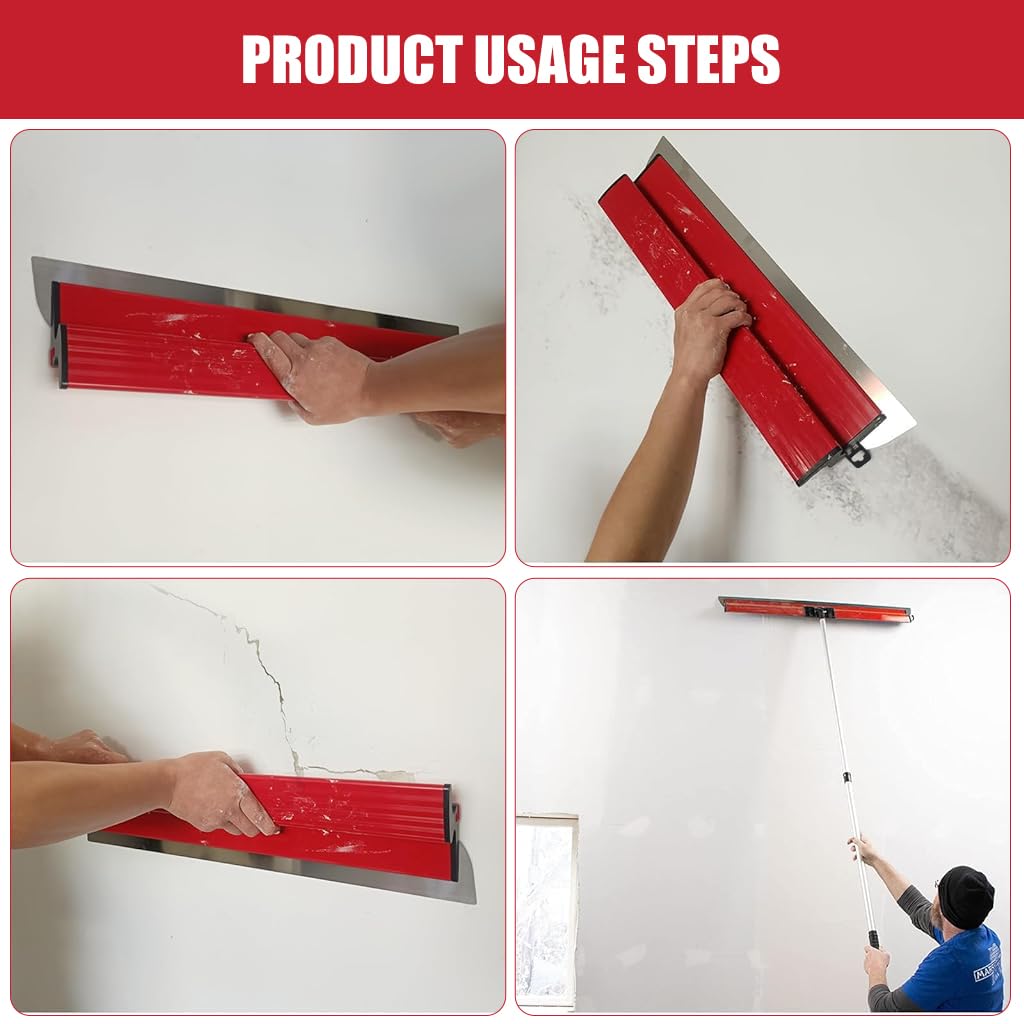 Serplex® Long Skimming Blade 15.7 Inches Stainless Steel Trowel Rubberized Handle Drywall Smoothing Spatula Plastering for Large Area Project House Renovation 2PCS