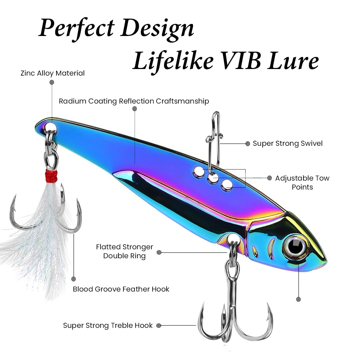 Proberos 5pcs Fishing Lures Dual Hook Fishing Lures Sinking Metal Lure Bait, 5 Sizes Color Metal Fishing Lures, 5g/7g/12g/15g/20g with Storage Box