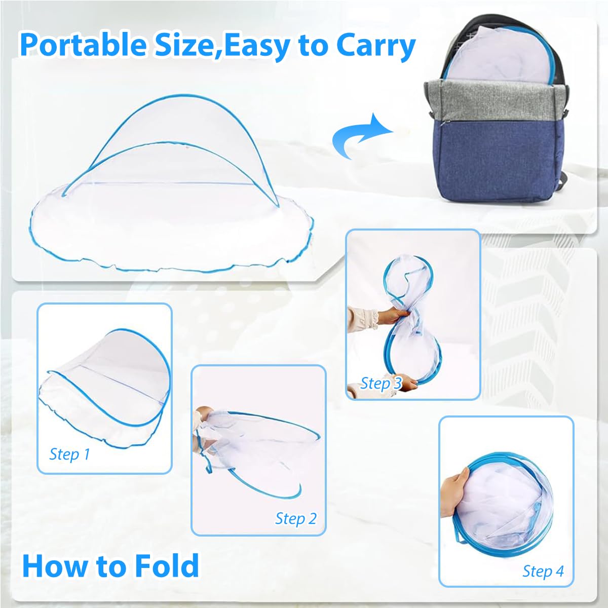 HASTHIP Foldable Mosquito Net for Single Bed with Storage Bag, Portable Pop-Up Mosquito Net for Home, Travel, Outdoor, 80cm(W) x 140cm(L) x 56cm (H)