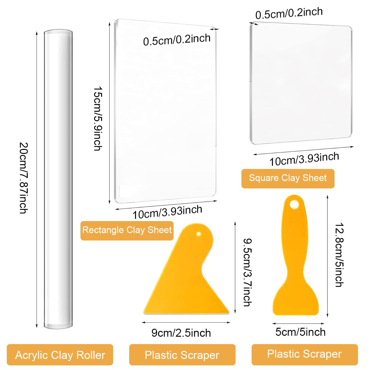 Serplex 5Pcs Craft Clay Tools Acrylic Roller Acrylic Board Plastic Multipurpose Clay Blades DIY Clay Craft Tools Accessories