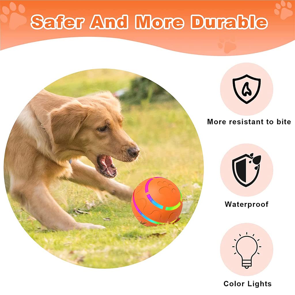 Qpets 8CM Automatically Bidirectional Spinning Ball for Dog with Remote Control, Dog Toys Durable Ball Toy, Chasing Toy Waterproof Silicone Ball Toy with Color Light for Small Medium Dog Cat