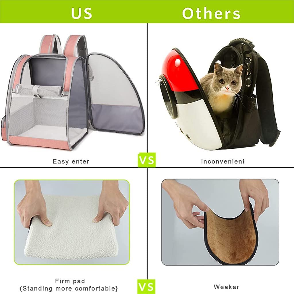 Qpets® Breathable Cat Bag Carrier Backpack Combo, Expandable Pet Travel Cage for Small Cats Dogs, Hot Weather Backpack Design, Grey & Pink, Versatile for Travel, Outdoor, Vet, Everyday Use