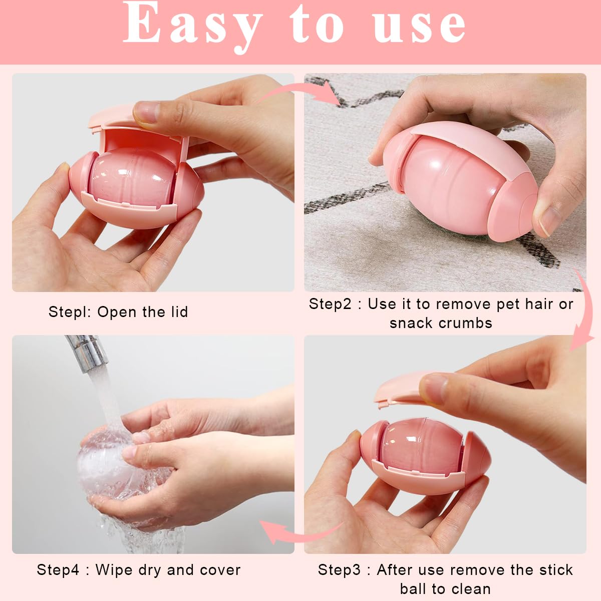 HANNEA Reusable Lint Roller, Portable Sticky Lint Roller Ball Removal Tool for Clothing, Furniture, Carpets, Beds, Sofas for Travel Household, Pink