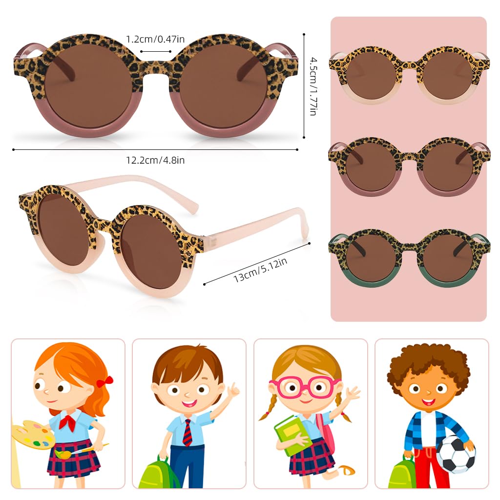 SNOWIE SOFT 3Pcs Kids Sunglasses Leopard Print Fashion Girls Sun Protection Eyewear UV Protection Funny Party Sunglasses Beach Sunglasses